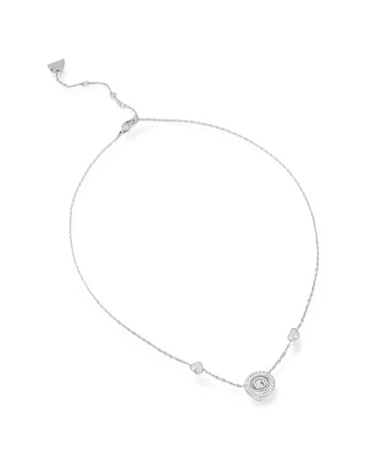 Guess White G Talisman Crystal-Embellished Heart-Charm Necklace