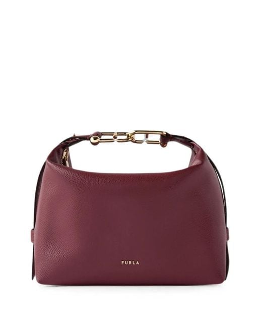 Furla Purple Small Tonie Textured Leather Shoulder Bag