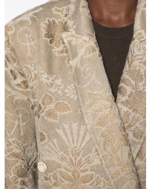 Uma Wang Natural Floral-Jacquard Double-Breasted Coat