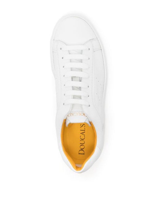Doucal's White Flatform Leather Sneakers for men