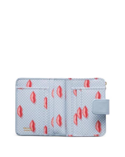 Prada Blue Small Triangle-Logo Leather Wallet