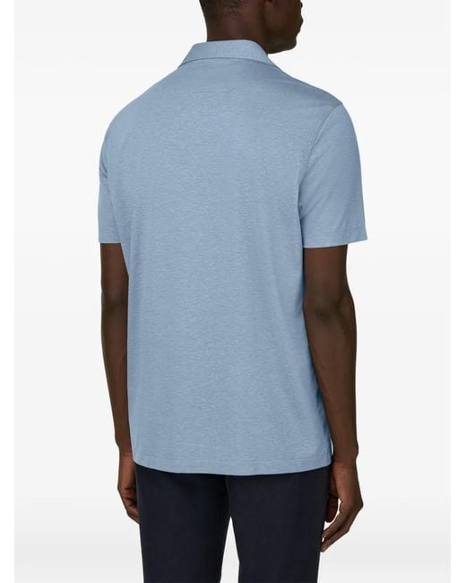 Boggi Blue Linen Blend Polo Shirt for men