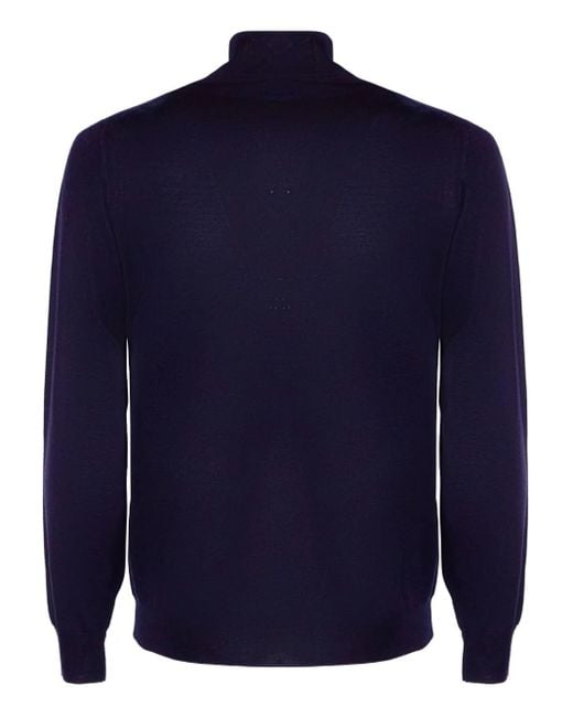 Fedeli Blue High-Neck Virgin-Wool Sweater for men