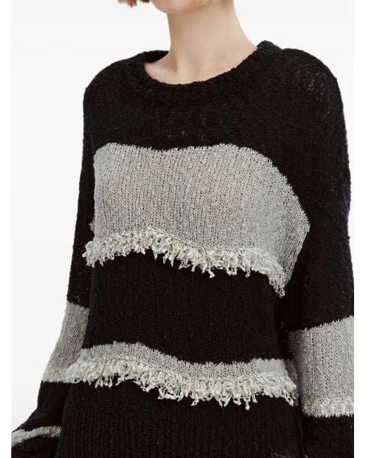 Izzue Black Fringe-Detail Striped Sweater