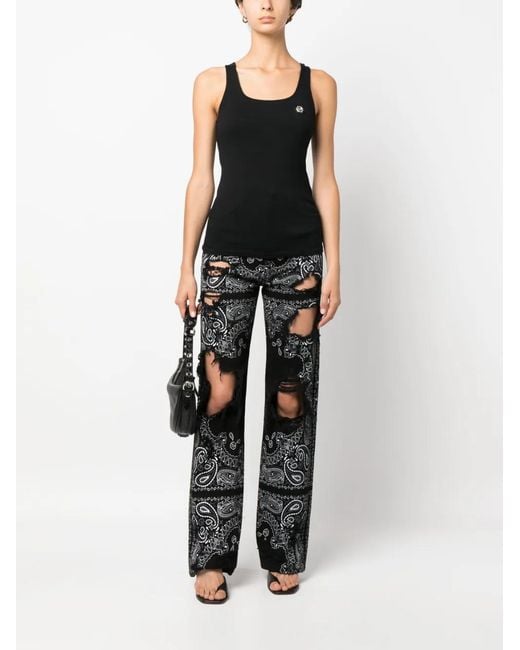 Philipp Plein Black Logo-Patch Tank Top
