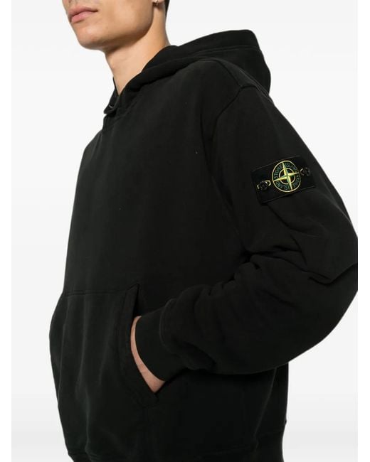Stone Island Black Logo-Patch Pouch-Pocket Hoodie for men