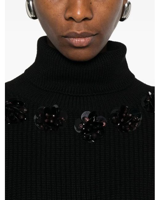 P.A.R.O.S.H. Black High-Neck Sequin-Embellished Sweater