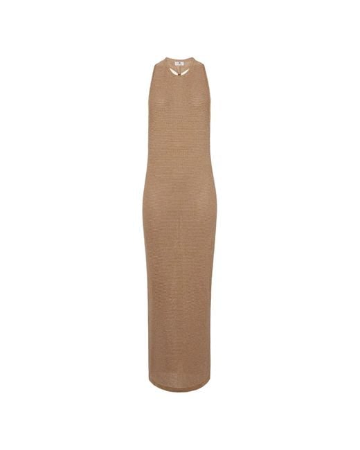 Elisabetta Franchi Natural Knit Dress With Jewel Twisted Necklace
