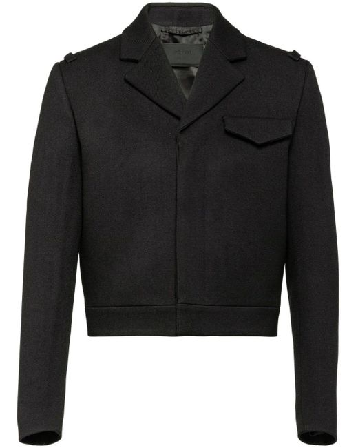 Prada Cropped-Jacke mit fallendem Revers in Black für Herren