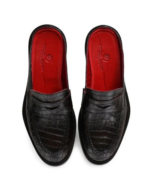 Giuliano Galiano White Crocodile-Effect Mules for men