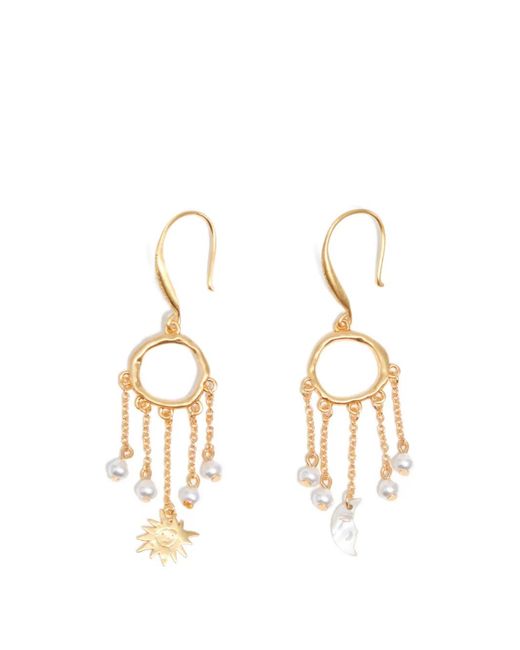 Bimba Y Lola White Sun And Moon Chains Earrings