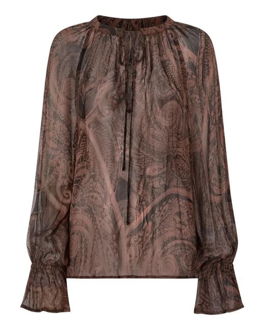 Pinko Brown Paisley-Print Ruffled Blouse