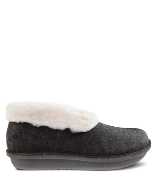 Clarks Gray Step Flowllow Faux-Fur Trim Slippers
