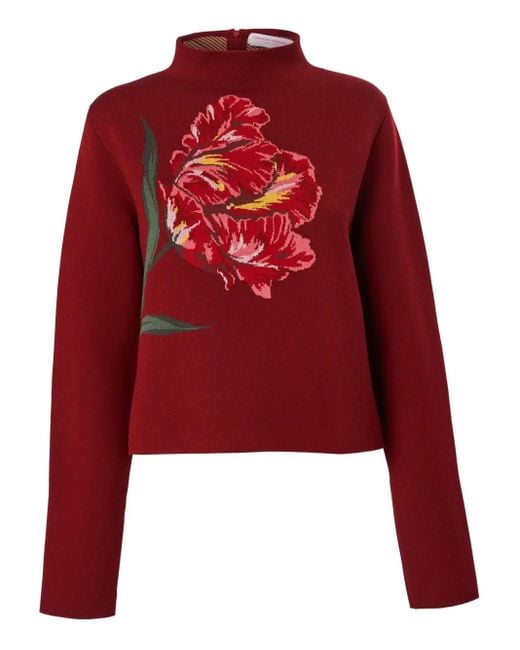 Carolina Herrera Women's Red Floral-Motif Knitted Top