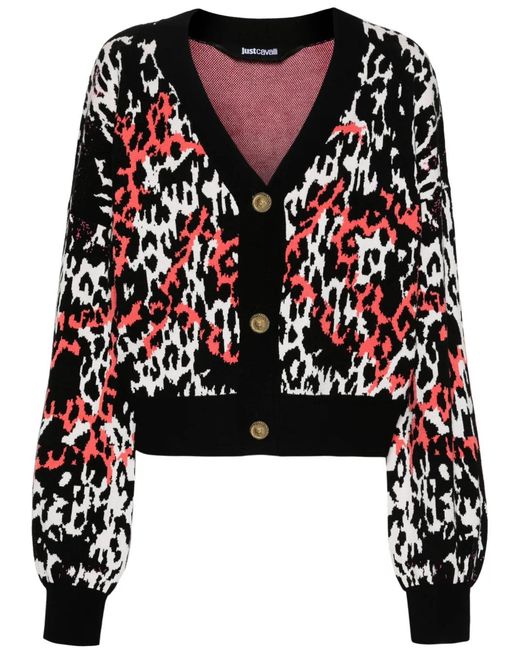 Just Cavalli Black Leopard Cropped Cardigan
