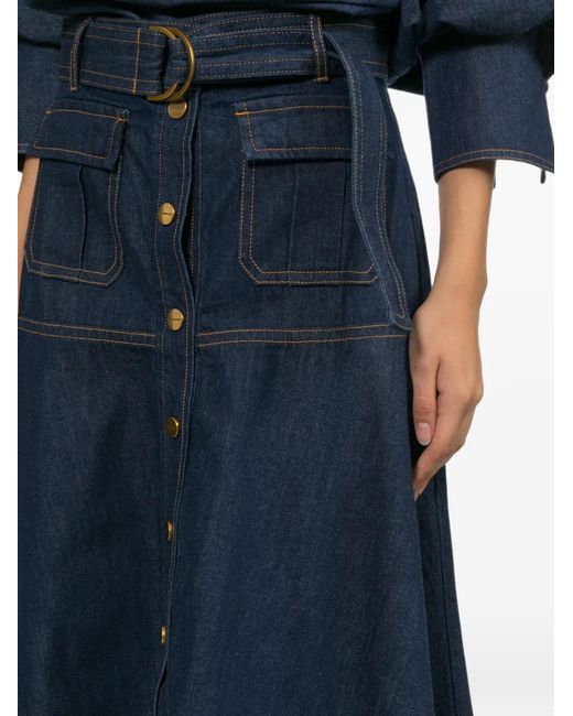 Zimmermann Blue Belted Button-Front Skirt