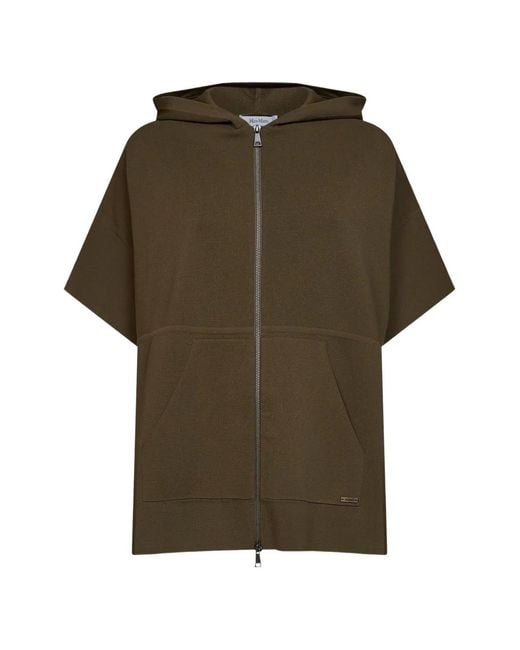 Max Mara Green Milano-Knit Short-Sleeve Hoodie
