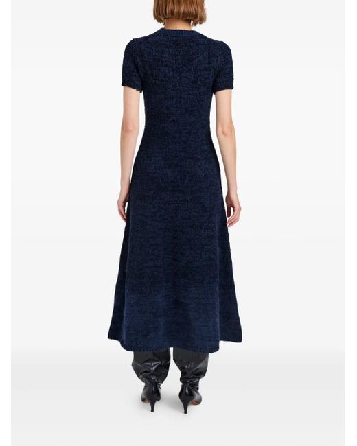 Proenza Schouler Blue Mel Short-Sleeve Marled-Cotton Midi Dress