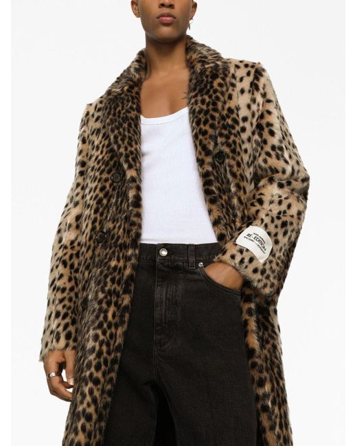 Dolce & Gabbana Multicolor Lynx-effect Jacquard Faux Fur Coat for men