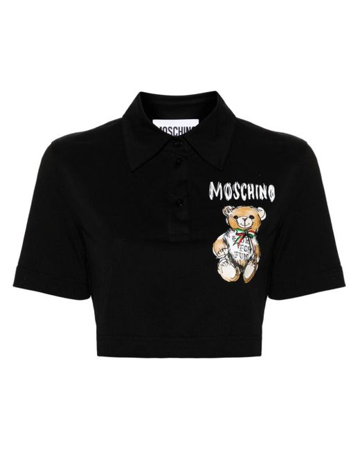 Polo crop con stampa Teddy Bear di Moschino in Black