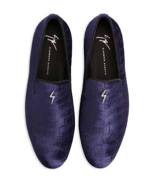 Giuseppe Zanotti Blue G-Flash Crocodile-Effect Loafers for men
