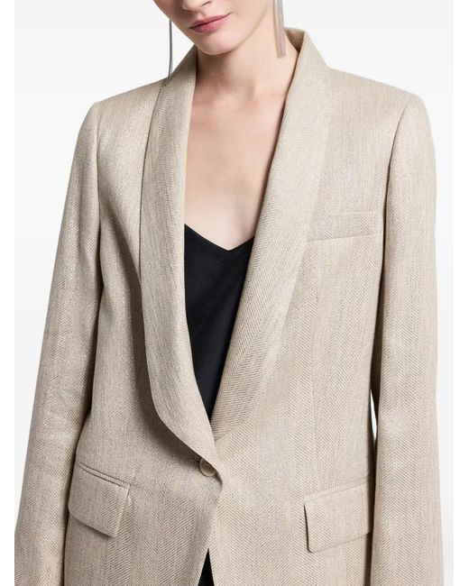Peserico Natural Herringbone-Pattern Shawl-Lapel Jacket