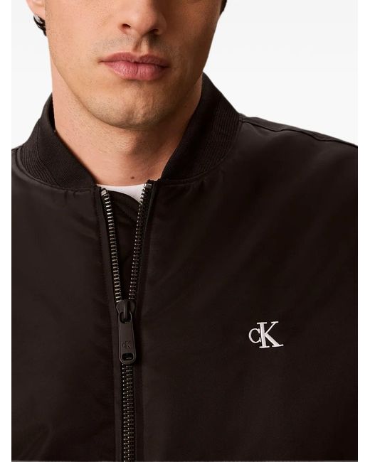 Calvin Klein Black Logo-Embroidered Bomber Jacket for men