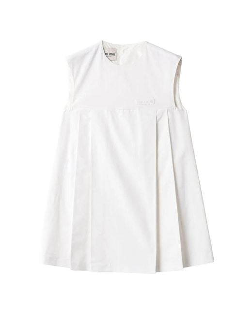 Miu Miu White Flared Logo Cotton Mini Dress