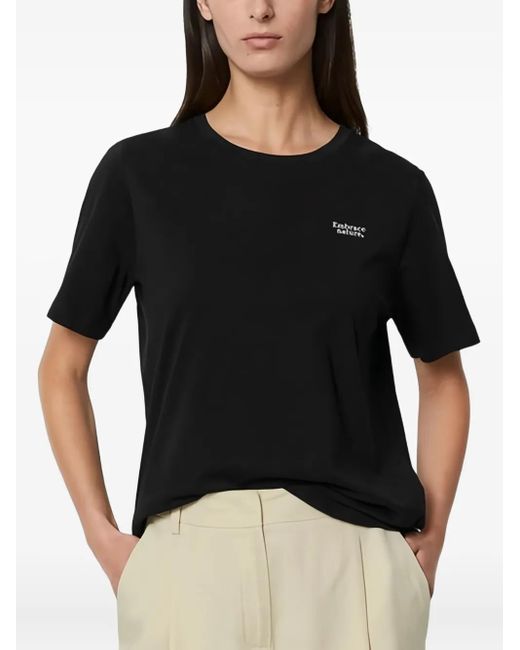 Marc O' Polo Black Slogan-Print Cotton T-Shirt