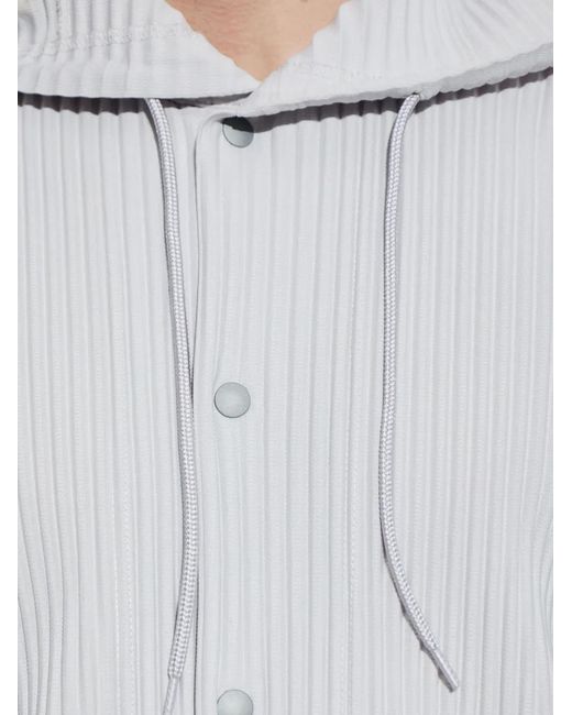 Homme Plissé Issey Miyake White Hooded Pleated Jacket for men