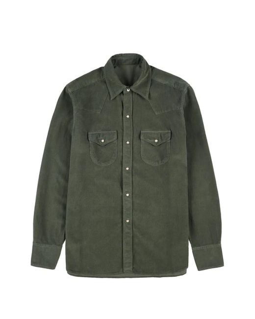Fortela Green Ntex Corduroy Flap-Pocket Shirt for men