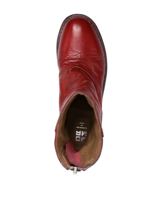 Moma Red Distressed Leather Ankle Boots