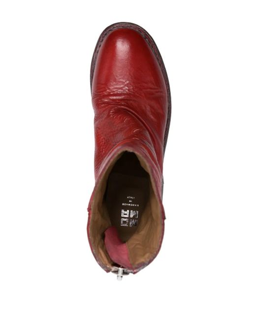 Moma Red Distressed Leather Ankle Boots