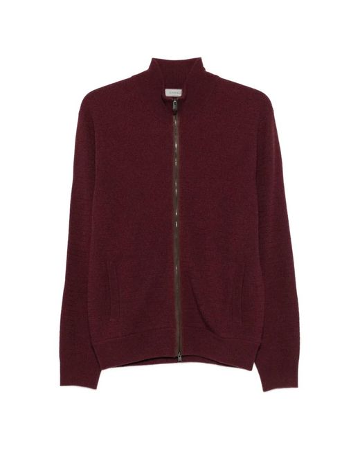 Canali Purple Zip-Up Ribbed-Knit Sweater for men