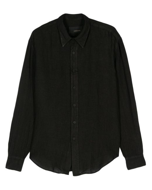 Costumein Black Long-sleeve Linen Shirt for men