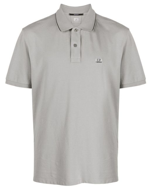 C P Company Gray Logo-patch Piqué Polo Shirt for men