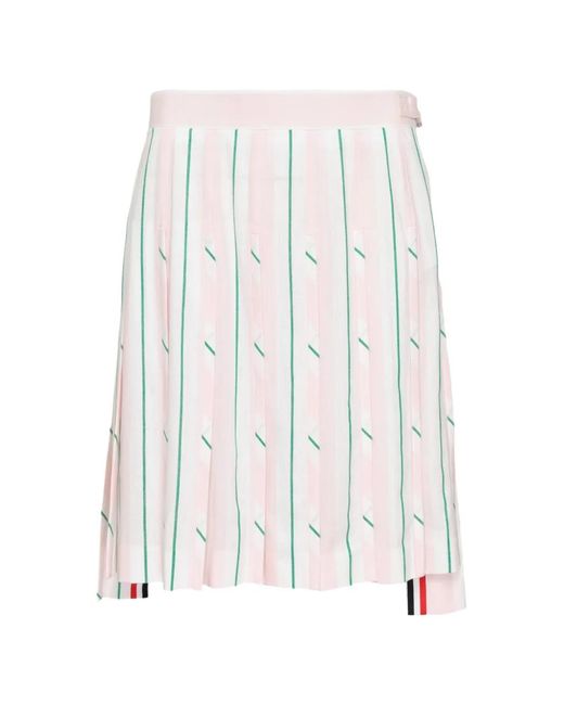 Thom Browne White Pleated Striped Mini Skirt