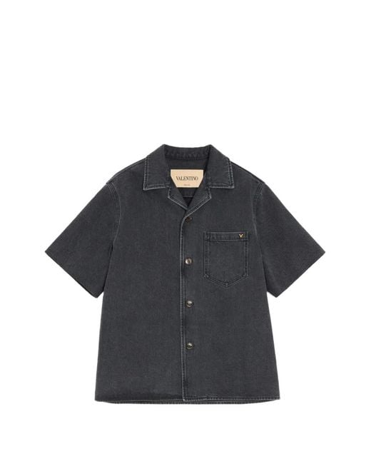 Valentino Garavani Blue Denim Bowling Shirt With Vgold for men