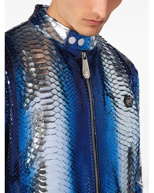 Philipp Plein Bikerjacke Aus Pythonleder in Blue für Herren