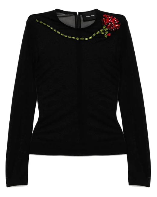 Simone Rocha Black Carnation-Embellished Mesh Top