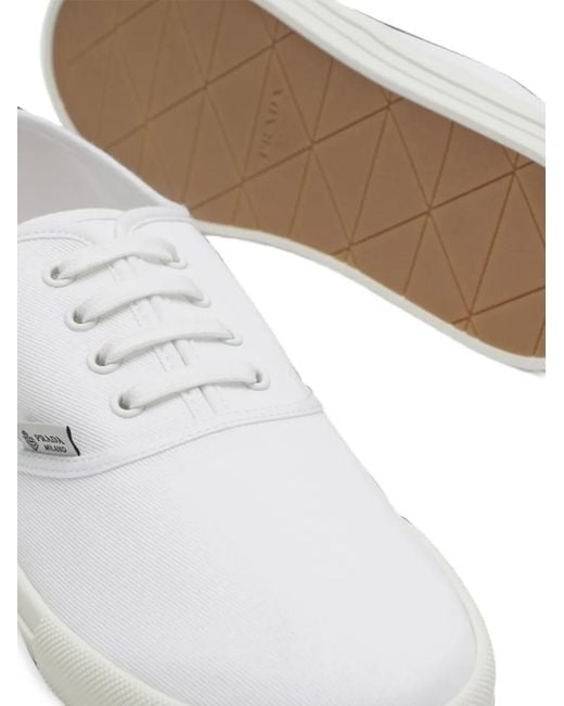 Prada White Drill Lace-Up Sneakers