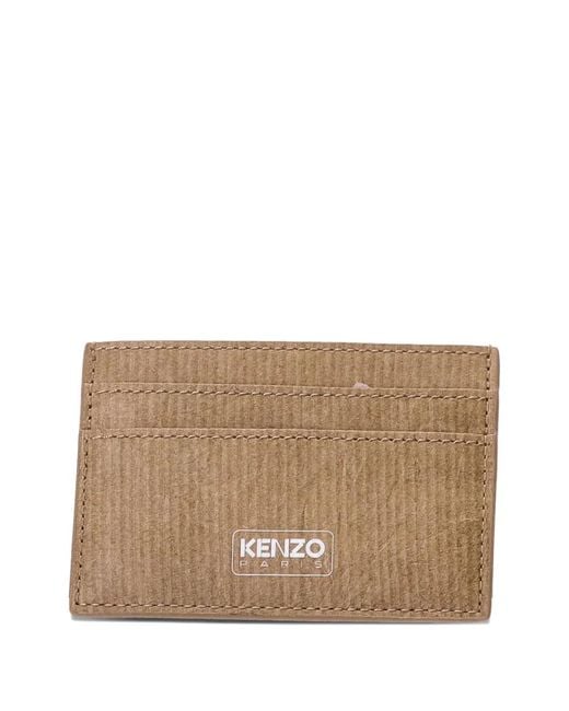 KENZO Natural Ribbed-Texture Leather Card Holder for men
