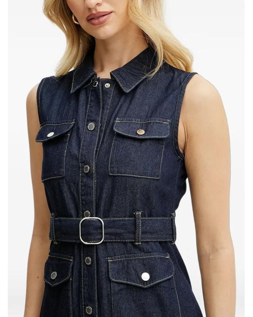 Morgan Blue Belted-Waist Tiered Dress