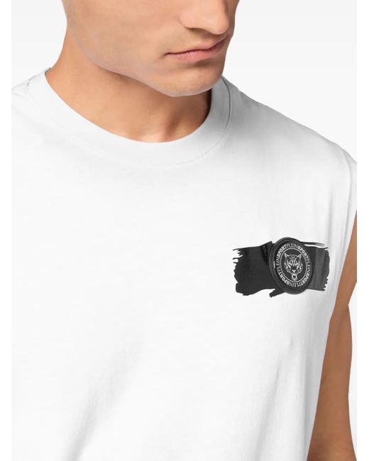 Philipp Plein White Round-Neck Sleeveless T-Shirt for men