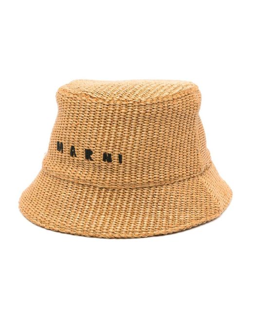 Marni Natural Logo-embroidered Raffia Bucket Hat for men