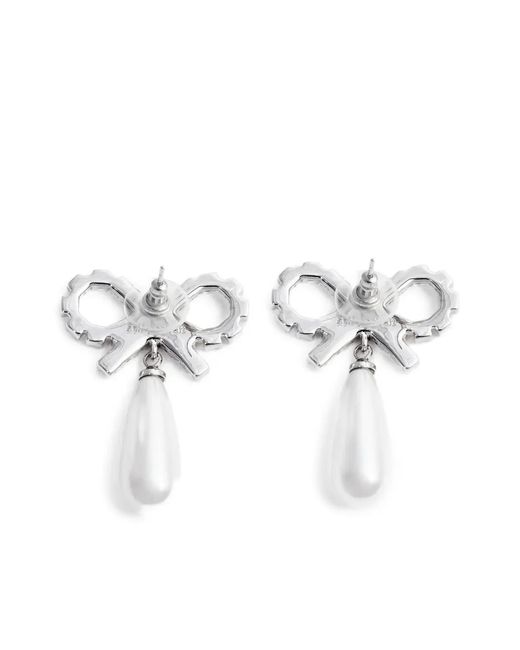 Self-Portrait White Bow Pearl-Embellishment Earrings