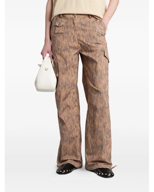 Ganni Natural Printed Cotton Trousers