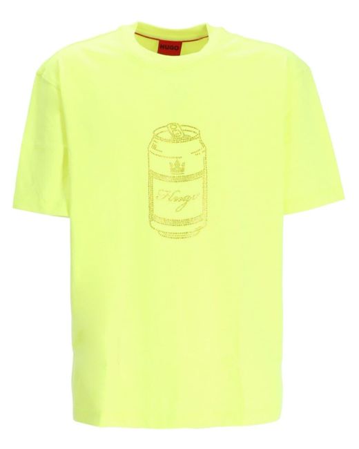 HUGO Yellow Rhinestone Cotton T-shirt for men
