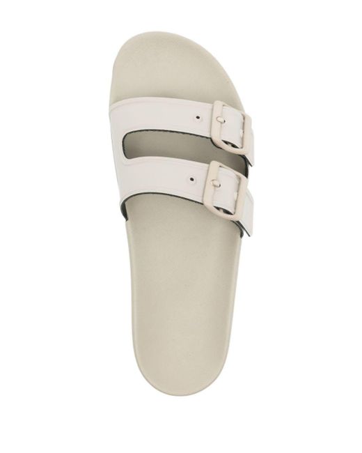 Emporio Armani White Logo-embossed Double-buckle Slides for men