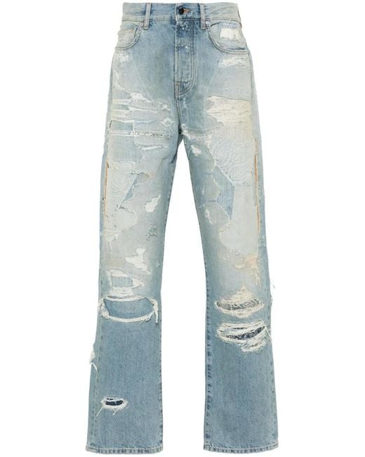 Amiri Blue Repaired Straight-Leg Jeans for men